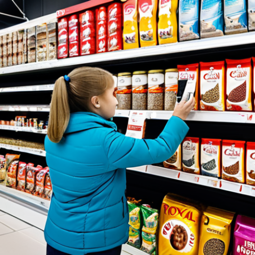 Home 7 **Prompt:** A Russian family choosing cat food at a pet store in Moscow, shelves filled with colorful bags of Royal Canin, Hill's, and Purina Pro Plan, bright lighting, safe for work, appropriate content, fully clothed, family-friendly, perfect anatomy, natural proportions, professional photography, high quality.